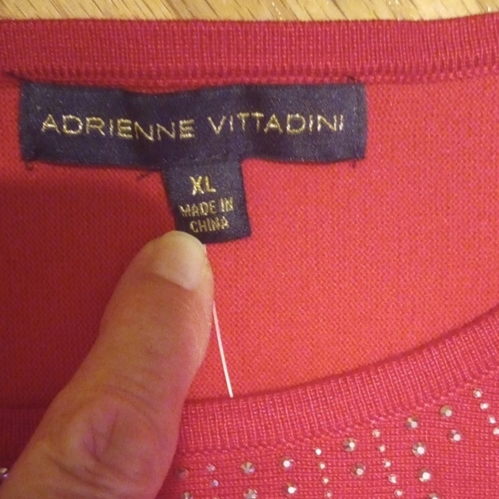Adrienne Vittadini Red Sweater with Sparkling Neckline And Sides Of Arms - Picture 6 of 6